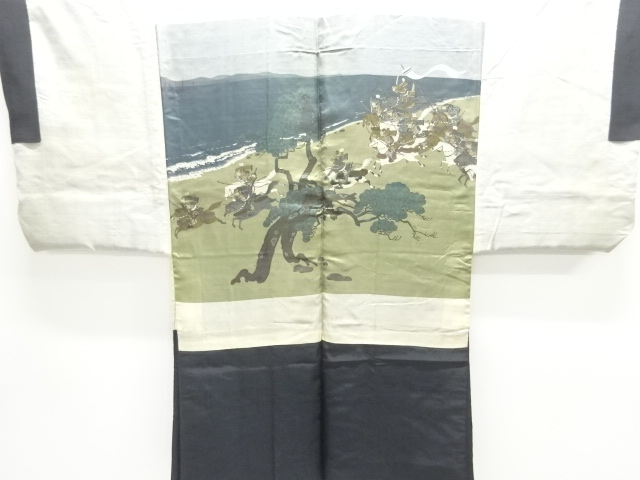 JAPANESE KIMONO / ANTIQUE MENS HAORI / SILK / TSUMUGI / HORSEMAN (lining)